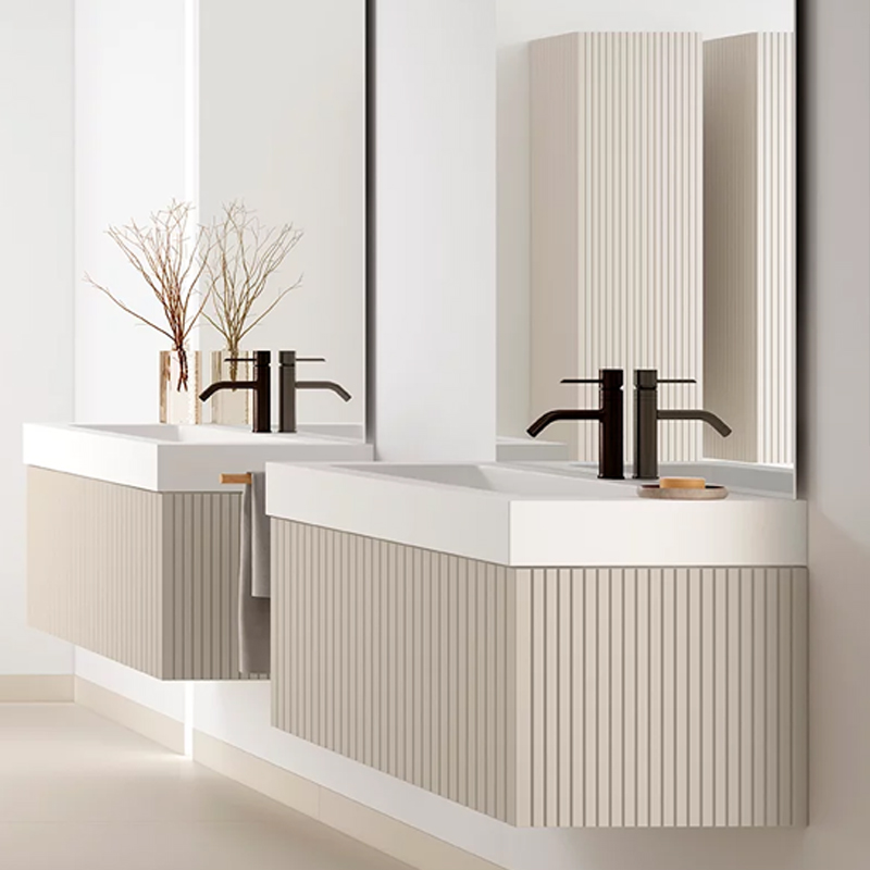 mueble lavabo 1 cajon ranura textura acanalado beige arena BARI